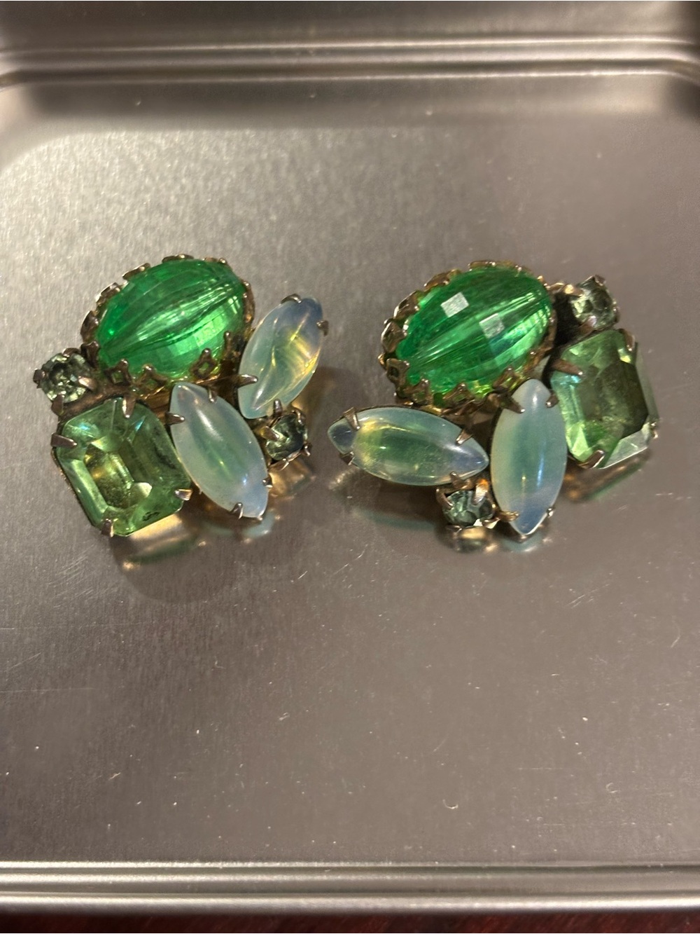 VTG 1950 GreenOpal Glass Cluster Clip Ons